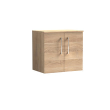 Nui Arno 600mm Wall Hung 2 - door Vanity & Worktop Contemporary Bleached Oak MFC Textured Woodgrain 558x605x390mm - JJ Building Materials