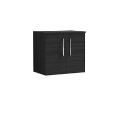 Nui Arno 600mm Wall Hung 2 Door Vanity & Worktop Contemporary Charcoal Black MFC Textured Woodgrain 557x605x383mm - JJ Building Materials