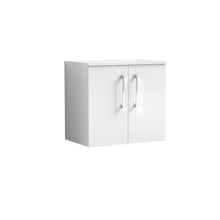 Nui Arno 600mm Wall Hung 2 Door Vanity & Worktop Contemporary Gloss White MFC Painted Gloss 557x600x383mm - JJ Building Materials