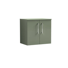 Nui Arno 600mm Wall Hung 2 Door Vanity & Worktop Contemporary Satin Green MFC Painted Matt 557x605x383mm - JJ Building Materials