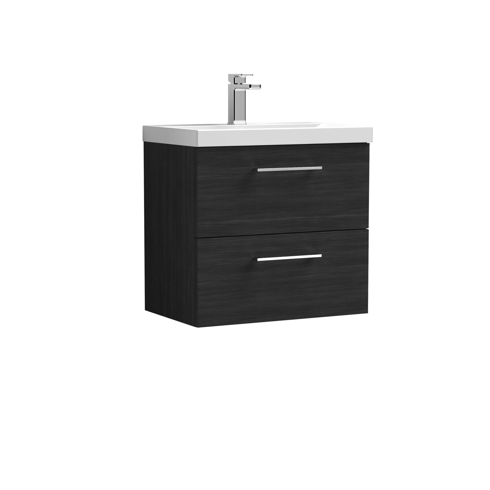 Nui Arno 600mm Wall Hung 2 Drawer Vanity & Basin 1 Contemporary Charcoal Black 579x610x390mm - JJ Building Materials