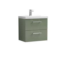 Nui Arno 600mm Wall Hung 2 Drawer Vanity & Basin 1 Contemporary Satin Green MFC Painted Matt 579x610x390mm - JJ Building Materials