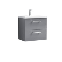 Nui Arno 600mm Wall Hung 2 Drawer Vanity & Basin 1 Contemporary Satin Grey MFC Painted Matt 579x610x390mm - JJ Building Materials