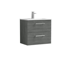 Nui Arno 600mm Wall Hung 2 Drawer Vanity & Basin 2 Contemporary Anthracite Woodgrain 557x600x390mm - JJ Building Materials