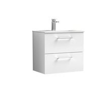 Nui Arno 600mm Wall Hung 2 Drawer Vanity & Basin 2 Contemporary Gloss White MDF Painted Gloss 557x600x390mm - JJ Building Materials