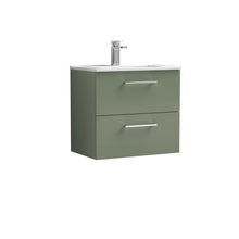 Nui Arno 600mm Wall Hung 2 Drawer Vanity & Basin 2 Contemporary Satin Green MFC Painted Matt 557x600x390mm - JJ Building Materials