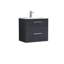 Nui Arno 600mm Wall Hung 2 Drawer Vanity & Basin 2 Contemporary Soft Black 554x600x390mm - JJ Building Materials