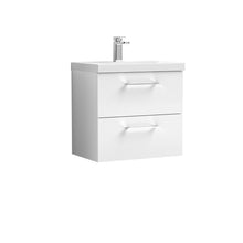 Nui Arno 600mm Wall Hung 2 Drawer Vanity & Basin 3 Contemporary Gloss White MDF Painted Gloss 589x610x395mm - JJ Building Materials