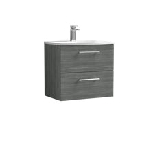 Nui Arno 600mm Wall Hung 2 Drawer Vanity & Basin 4 Contemporary Anthracite Woodgrain MFC Textured Woodgrain 569x610x440mm - JJ Building Materials