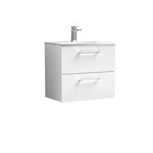 Nui Arno 600mm Wall Hung 2 Drawer Vanity & Basin 4 Contemporary Gloss White MDF Painted Gloss 569x610x440mm - JJ Building Materials