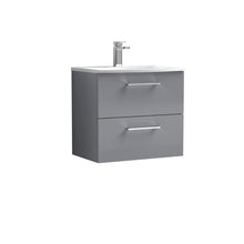 Nui Arno 600mm Wall Hung 2 Drawer Vanity & Basin 4 Contemporary Satin Grey 569x610x440mm - JJ Building Materials