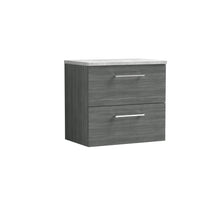 Nui Arno 600mm Wall Hung 2 Drawer Vanity & Laminate Top Contemporary Anthracite Woodgrain MFC Textured Woodgrain 561x605x390mm - JJ Building Materials