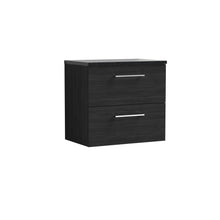 Nui Arno 600mm Wall Hung 2 Drawer Vanity & Laminate Top Contemporary Charcoal Black MFC Textured Woodgrain 561x605x383mm - ARN624LSB - JJ Building Materials