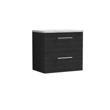 Nui Arno 600mm Wall Hung 2 Drawer Vanity & Laminate Top Contemporary Charcoal Black MFC Textured Woodgrain 561x605x390mm - JJ Building Materials