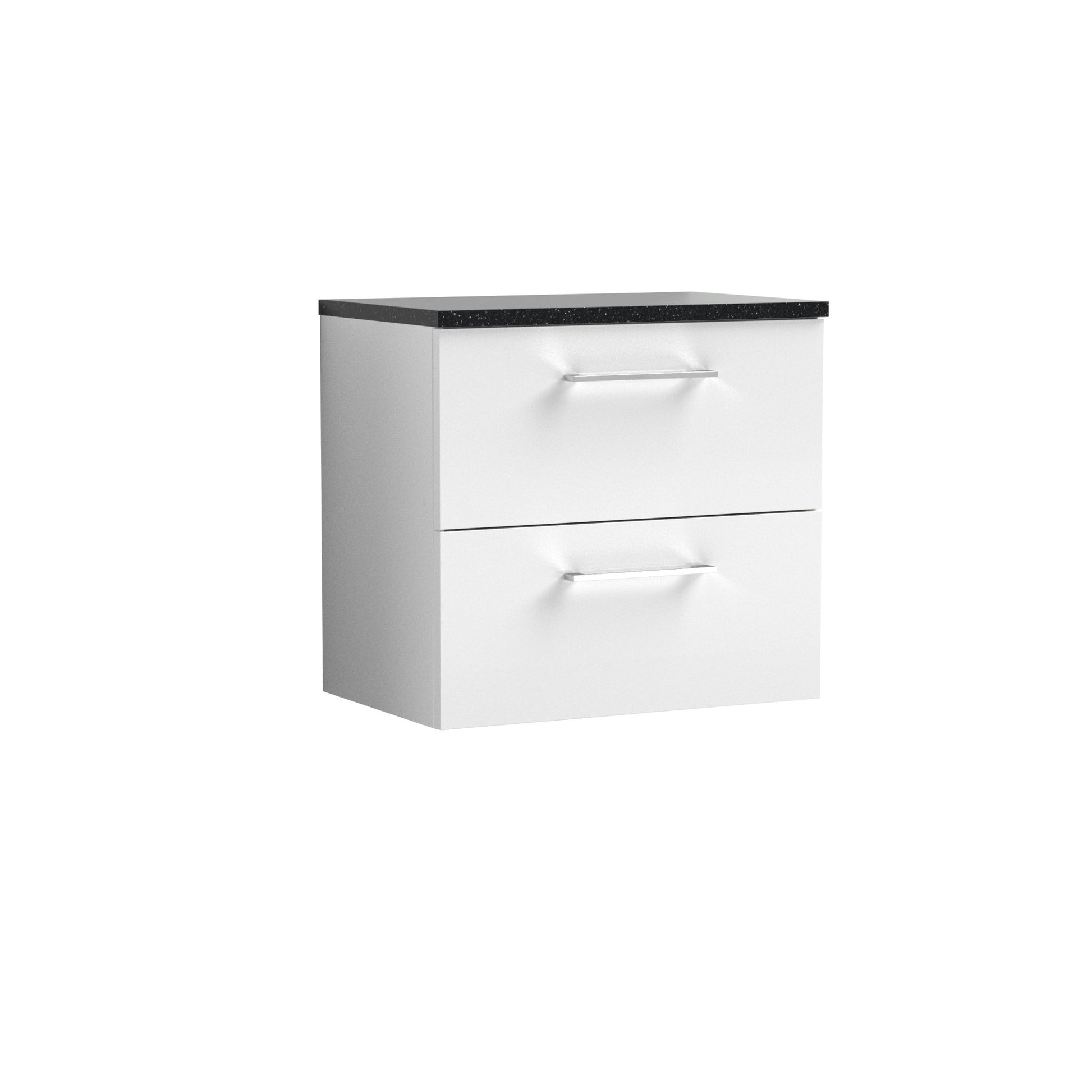 Nui Arno 600mm Wall Hung 2 Drawer Vanity & Laminate Top Contemporary Gloss White MFC Painted Gloss 561x605x383mm - ARN124LSB - JJ Building Materials