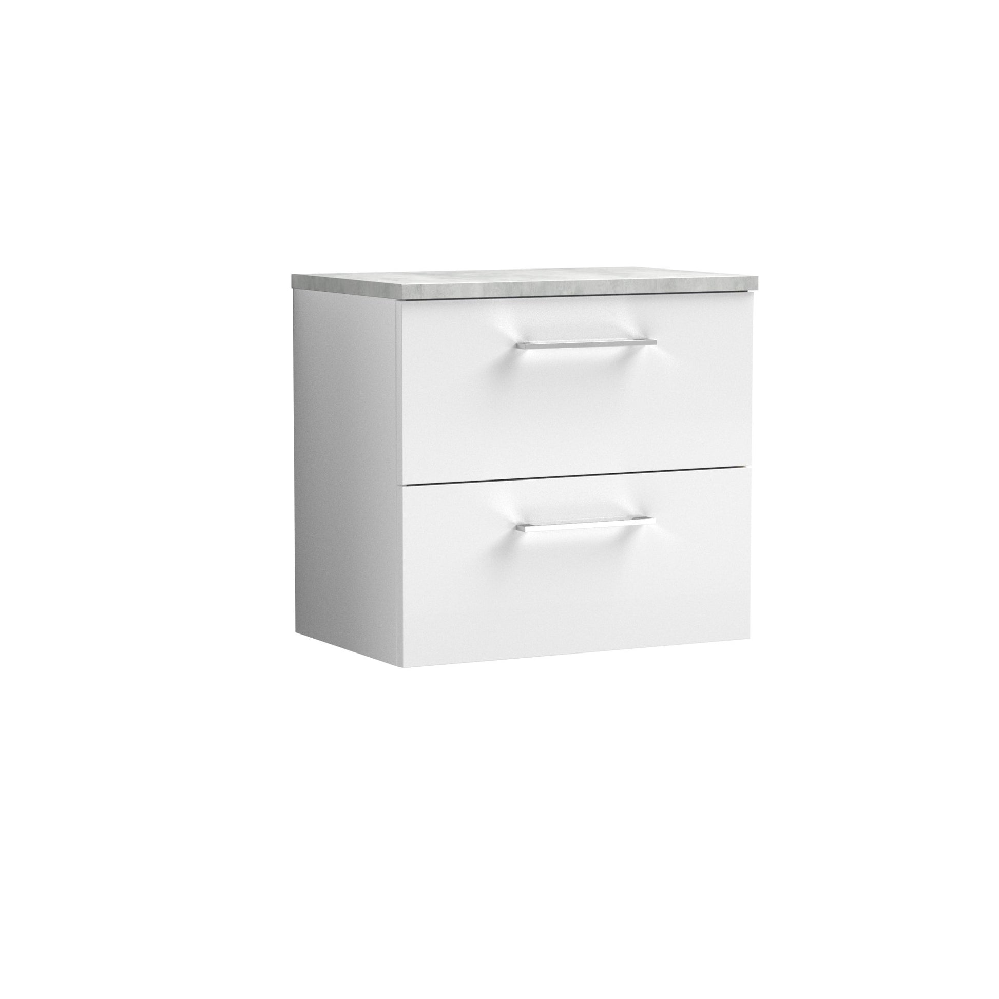 Nui Arno 600mm Wall Hung 2 Drawer Vanity & Laminate Top Contemporary Gloss White MFC Painted Gloss 561x605x390mm - JJ Building Materials