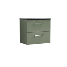 Nui Arno 600mm Wall Hung 2 Drawer Vanity & Laminate Top Contemporary Satin Green MFC Painted Matt 561x605x383mm - ARN824LSB - JJ Building Materials