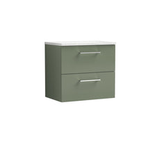 Nui Arno 600mm Wall Hung 2 Drawer Vanity & Laminate Top Contemporary Satin Green MFC Painted Matt 561x605x383mm - ARN824LSW - JJ Building Materials
