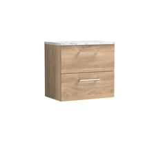 Nui Arno 600mm Wall Hung 2 - drawer Vanity & Laminate Worktop Contemporary Bleached Oak MFC Textured Woodgrain 562x605x390mm - ARN3024LCM - JJ Building Materials