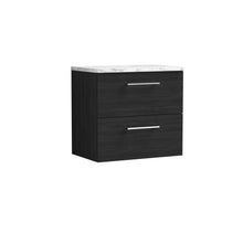 Nui Arno 600mm Wall Hung 2 - drawer Vanity & Laminate Worktop Contemporary Charcoal Black MFC Textured Woodgrain 562x605x390mm - JJ Building Materials