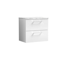 Nui Arno 600mm Wall Hung 2 - drawer Vanity & Laminate Worktop Contemporary Gloss White MFC Painted Gloss 561x605x390mm - JJ Building Materials