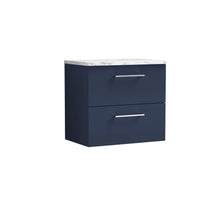 Nui Arno 600mm Wall Hung 2 - drawer Vanity & Laminate Worktop Contemporary Midnight Blue MFC Painted Matt 562x605x390mm - ARN2924LCM - JJ Building Materials