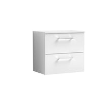 Nui Arno 600mm Wall Hung 2 Drawer Vanity & Worktop Contemporary Gloss White MFC Painted Gloss 539x605x383mm - JJ Building Materials