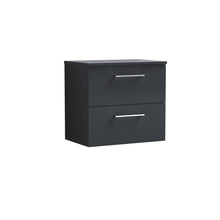 Nui Arno 600mm Wall Hung 2 Drawer Vanity & Worktop Contemporary Soft Black MFC Painted Matt 557x605x383mm - JJ Building Materials