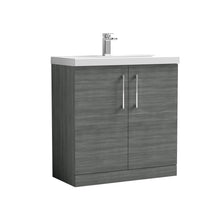 Nui Arno 800mm Floor Standing 2 Door Vanity & Basin 1 Contemporary Anthracite Woodgrain MFC 840x810x390mm - JJ Building Materials