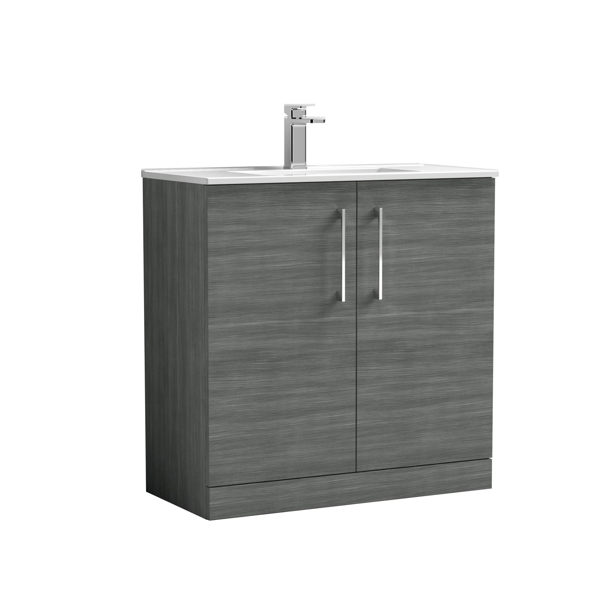 Nui Arno 800mm Floor Standing 2 Door Vanity & Basin 2 Contemporary Anthracite Woodgrain MFC 815x800x390mm - JJ Building Materials