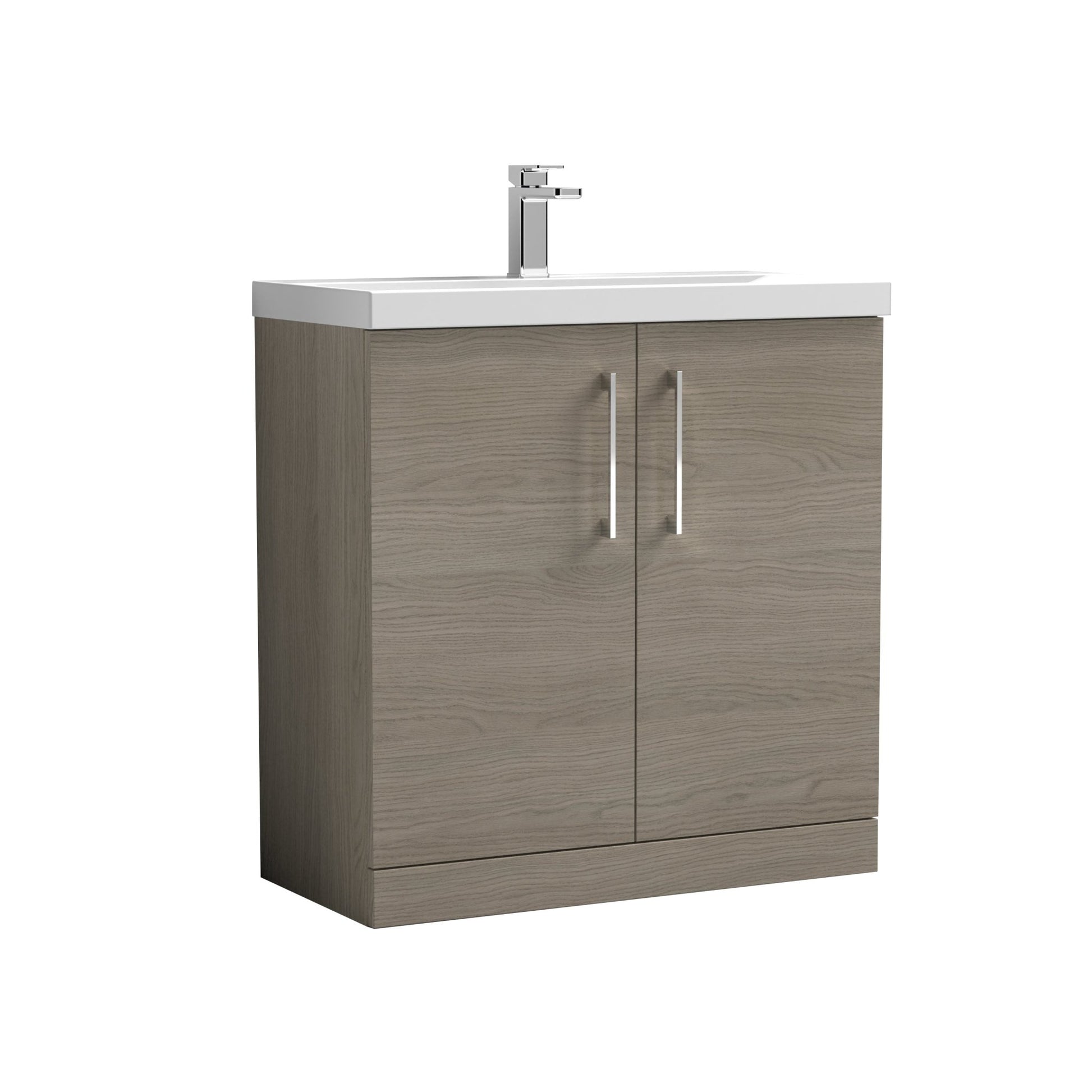 Nui Arno 800mm Floor Standing 2 Door Vanity & Basin 3 Contemporary Solace Oak MFC 850x810x395mm - JJ Building Materials