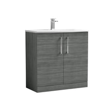 Nui Arno 800mm Floor Standing 2 Door Vanity & Basin 4 Contemporary Anthracite Woodgrain MFC 830x810x440mm - JJ Building Materials
