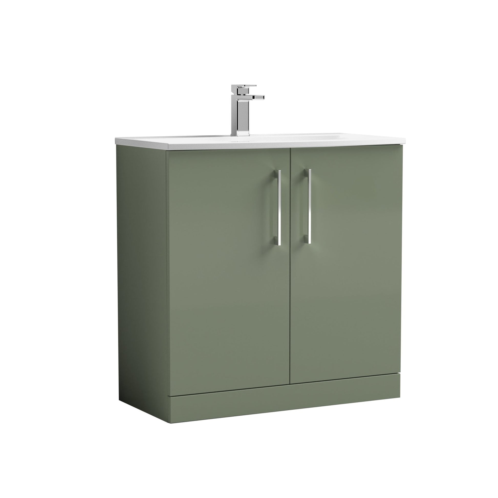 Nui Arno 800mm Floor Standing 2 Door Vanity & Basin 4 Contemporary Satin Green MFC 830x810x440mm - JJ Building Materials