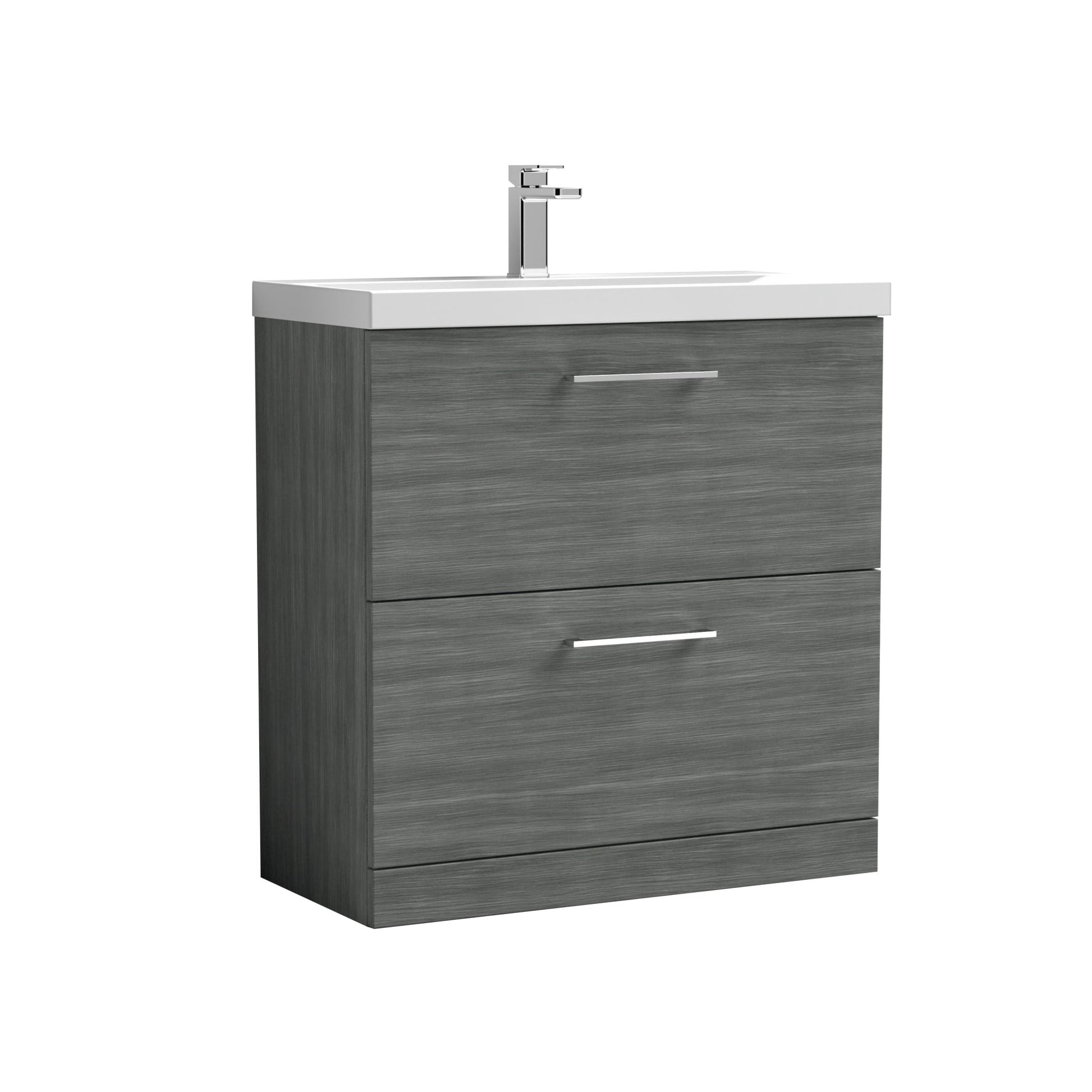Nui Arno 800mm Floor Standing 2 Drawer Vanity & Basin 1 Contemporary Anthracite Woodgrain MFC 840x810x390mm - JJ Building Materials
