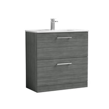 Nui Arno 800mm Floor Standing 2 Drawer Vanity & Basin 2 Contemporary Anthracite Woodgrain MFC 818x800x390mm - JJ Building Materials