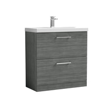 Nui Arno 800mm Floor Standing 2 Drawer Vanity & Basin 3 Contemporary Anthracite Woodgrain MFC 850x810x395mm - JJ Building Materials
