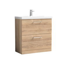 Nui Arno 800mm Floor Standing 2 - drawer Vanity & Basin 3 Contemporary Bleached Oak MFC 850x810x395mm - JJ Building Materials