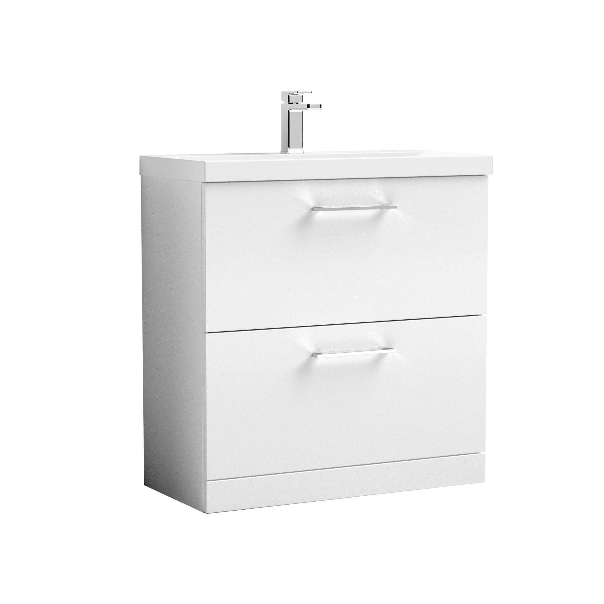 Nui Arno 800mm Floor Standing 2 Drawer Vanity & Basin 3 Contemporary Gloss White MFC 850x810x395mm - JJ Building Materials