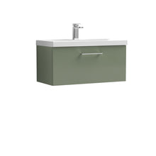 Nui Arno 800mm Wall Hung 1 Drawer Vanity & Basin 1 Contemporary Satin Green MFC Painted Matt 399x810x390mm - JJ Building Materials