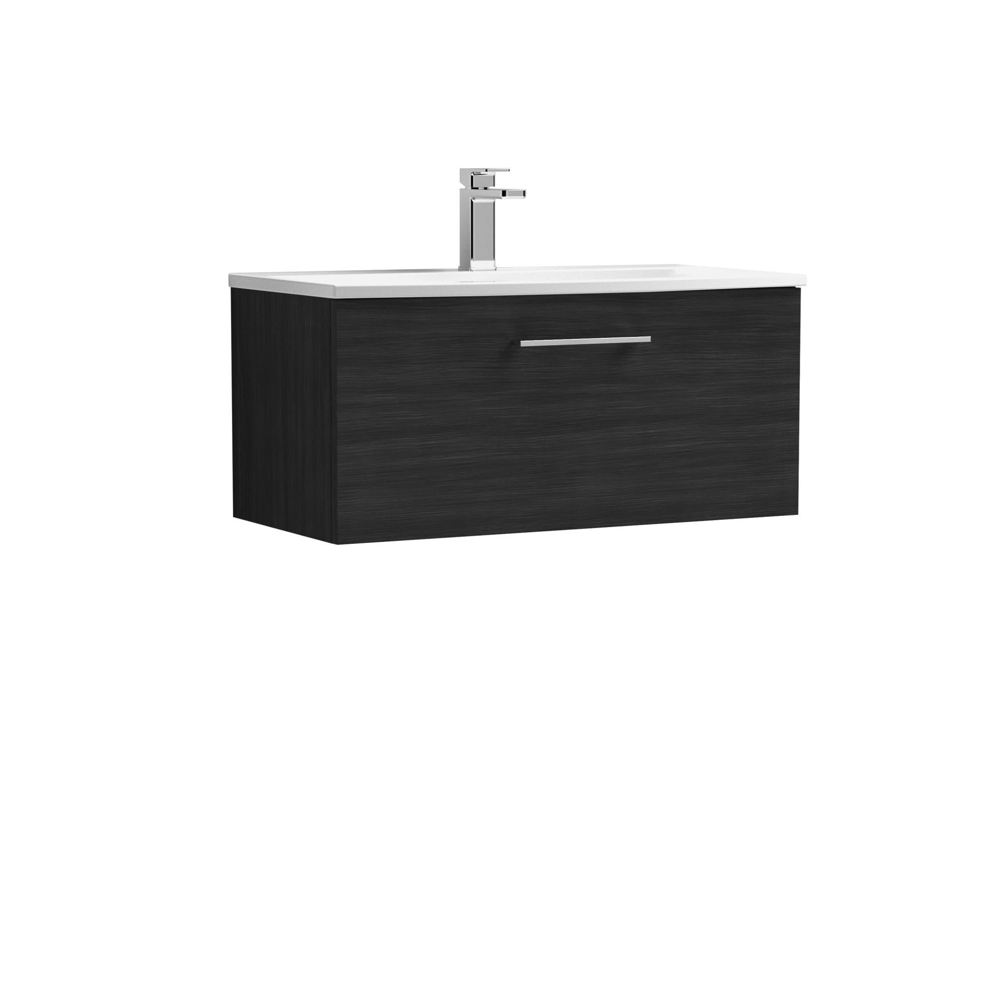 Nui Arno 800mm Wall Hung 1 Drawer Vanity & Basin 4 Contemporary Charcoal Black 389x810x440mm - JJ Building Materials