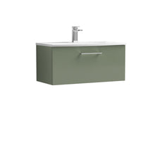 Nui Arno 800mm Wall Hung 1 Drawer Vanity & Basin 4 Contemporary Satin Green MFC Painted Matt 389x810x440mm - JJ Building Materials
