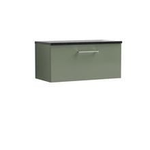 Nui Arno 800mm Wall Hung 1 Drawer Vanity & Laminate Top Contemporary Satin Green MFC Painted Matt 381x805x390mm - ARN825LSB - JJ Building Materials