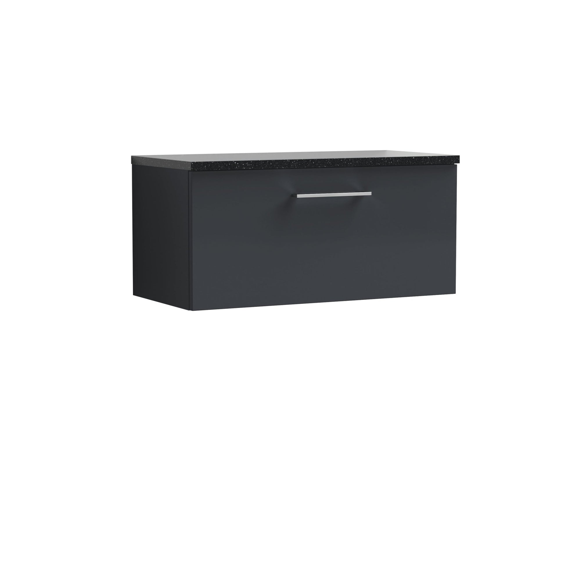 Nui Arno 800mm Wall Hung 1 Drawer Vanity & Laminate Top Contemporary Soft Black MFC Painted Matt 381x805x390mm - ARN1425LSB - JJ Building Materials