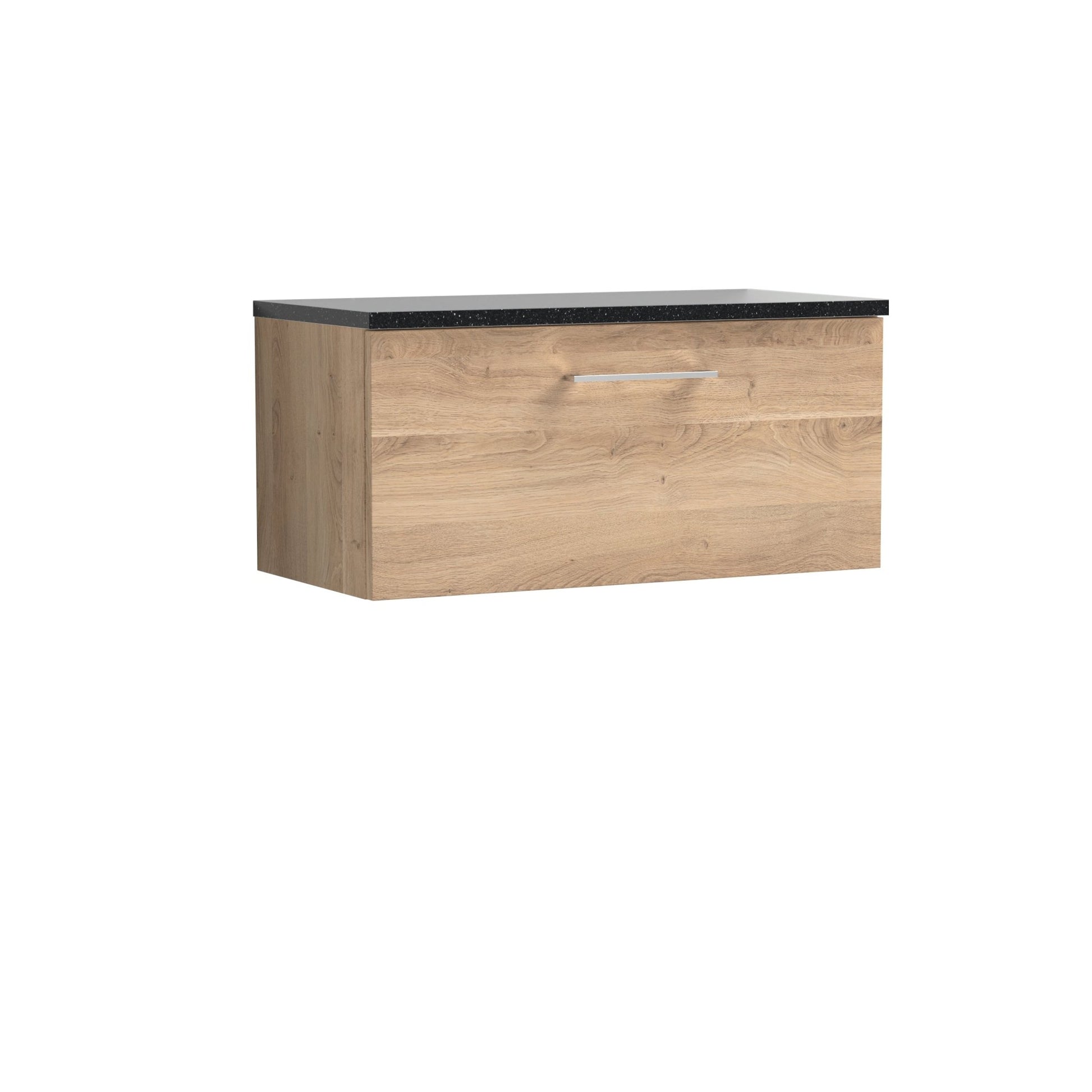 Nui Arno 800mm Wall Hung 1 - drawer Vanity & Laminate Worktop Contemporary Bleached Oak MFC Textured Woodgrain 381x805x390mm - ARN3025LSB - JJ Building Materials