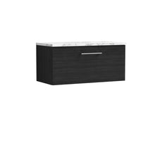 Nui Arno 800mm Wall Hung 1 - drawer Vanity & Laminate Worktop Contemporary Charcoal Black MFC Textured Woodgrain 381x805x390mm - JJ Building Materials