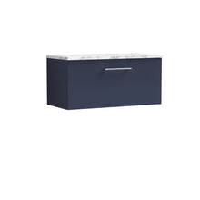 Nui Arno 800mm Wall Hung 1 - drawer Vanity & Laminate Worktop Contemporary Midnight Blue MFC Painted Matt 381x805x390mm - ARN2925LCM - JJ Building Materials
