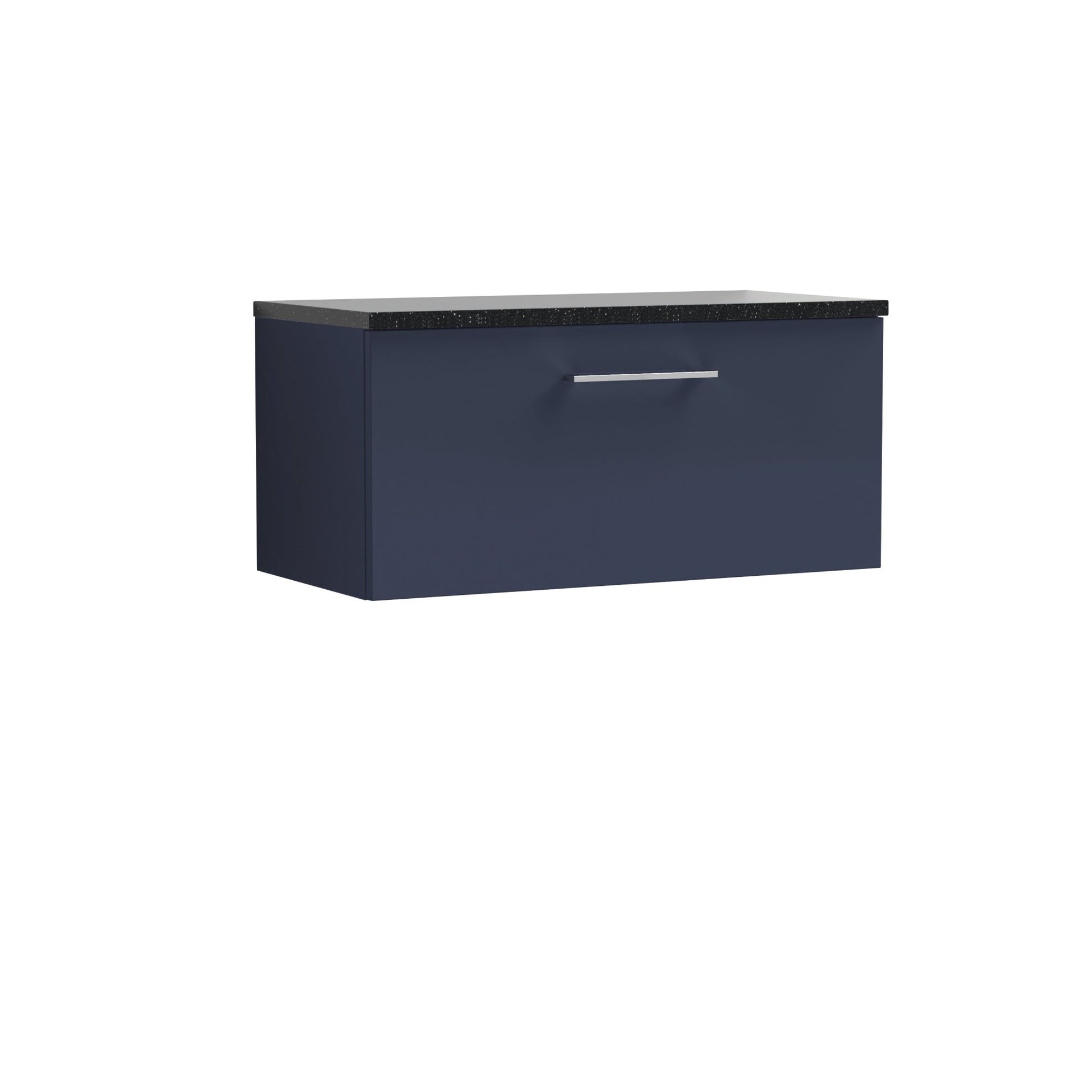 Nui Arno 800mm Wall Hung 1 - drawer Vanity & Laminate Worktop Contemporary Midnight Blue MFC Painted Matt 381x805x390mm - ARN2925LSB - JJ Building Materials