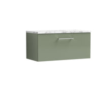 Nui Arno 800mm Wall Hung 1 - drawer Vanity & Laminate Worktop Contemporary Satin Green MFC Painted Matt 381x805x390mm - JJ Building Materials