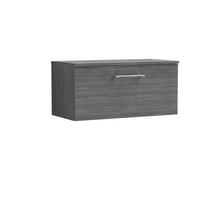 Nui Arno 800mm Wall Hung 1 Drawer Vanity & Worktop Contemporary Anthracite Woodgrain MFC Textured Woodgrain 377x805x390mm - JJ Building Materials