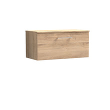 Nui Arno 800mm Wall Hung 1 - drawer Vanity & Worktop Contemporary Bleached Oak MFC Textured Woodgrain 377x805x390mm - JJ Building Materials